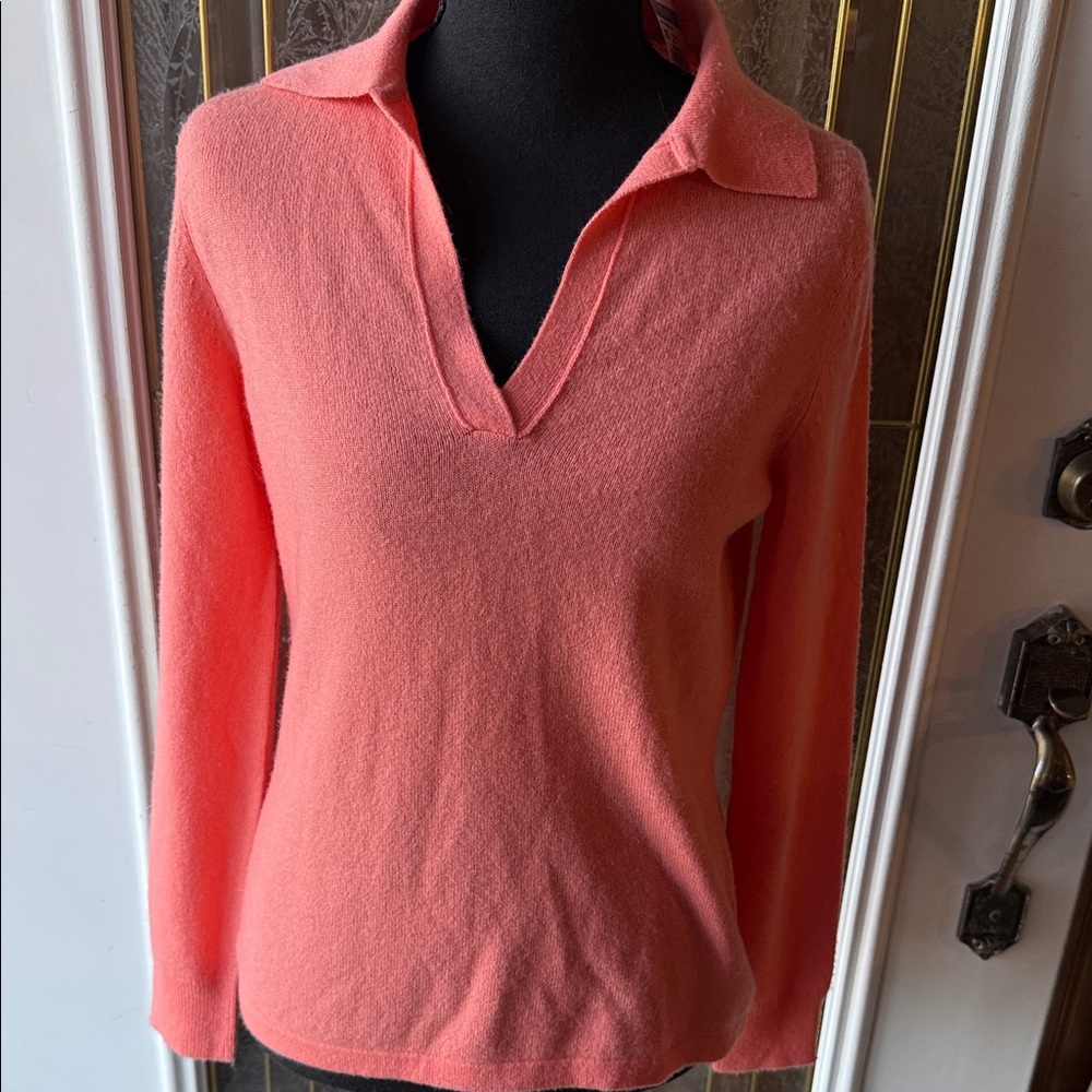 Soft Coral V-Neck Polo Sweater